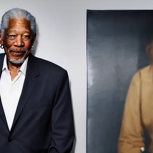 Prompt: morgan freeman meeting morgan freeman, 4 k, sharp focus