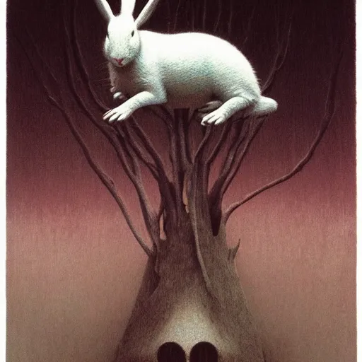 Image similar to a white rabbit by beksinski