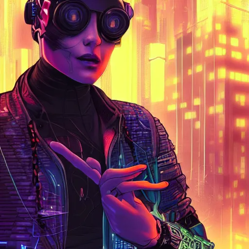 Image similar to a gorgeous cyberpunk hacker, centered in the frame, cyberpunk concept art by Jean Giraud and josan gonzales, digital art, highly detailed, intricate, sci-fi, sharp focus, Trending on Artstation HQ, deviantart, 4K UHD image