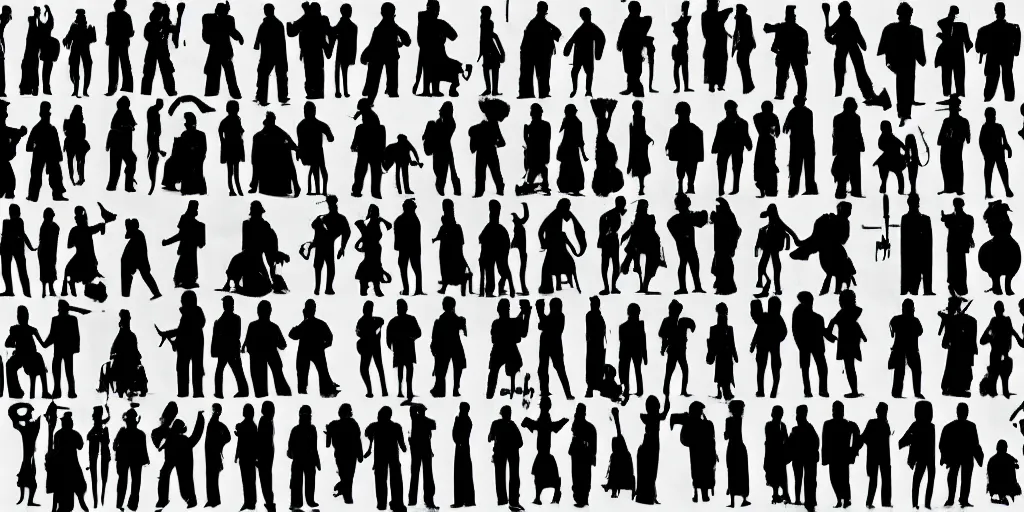 Prompt: a silhouette in all those souls, though they don't see, truly living forever viewing repeating stageplays