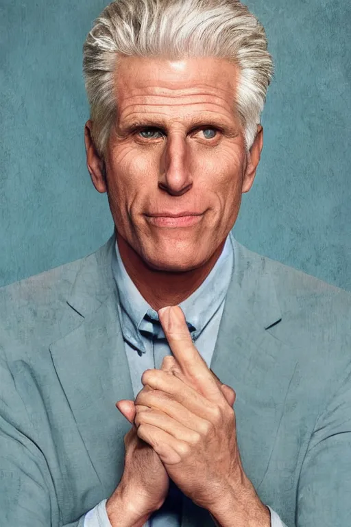 Image similar to a painting of ted danson in the good place, art by robin eley