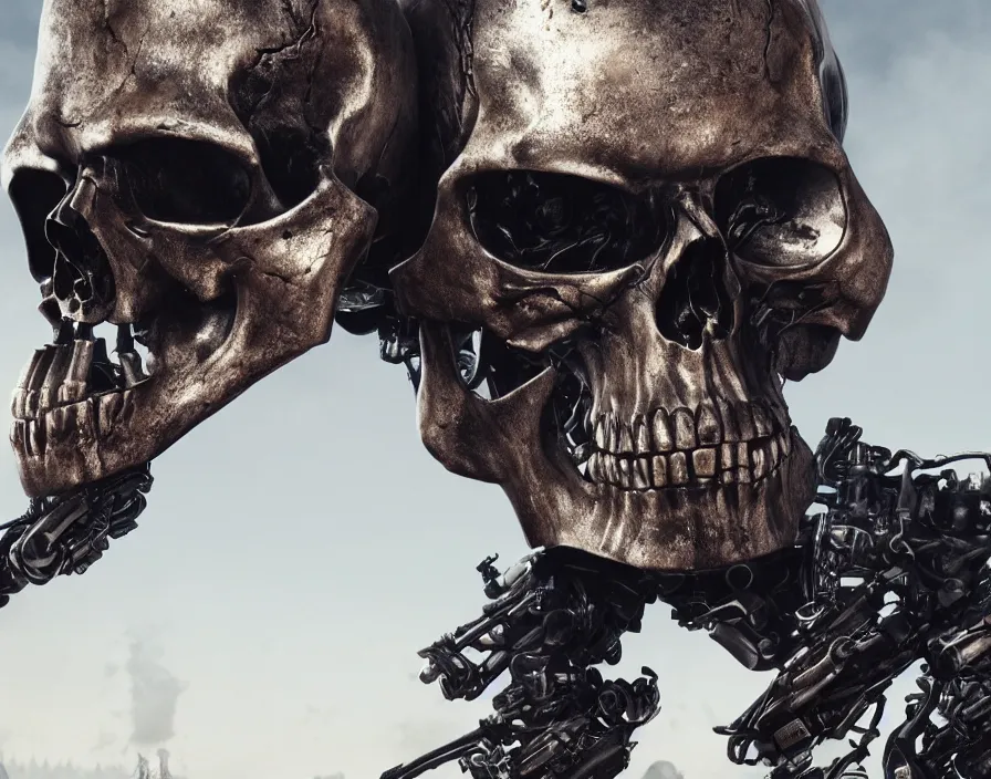 Image similar to terminator skull, realistic metal skull, realistic metal, beautiful texture, beautiful graphics, fantasy artwork, very beautiful scenery, hd, hdr, ue 5, ue 6, unreal engine 5, cinematic 4 k wallpaper, 8 k, ultra detailed