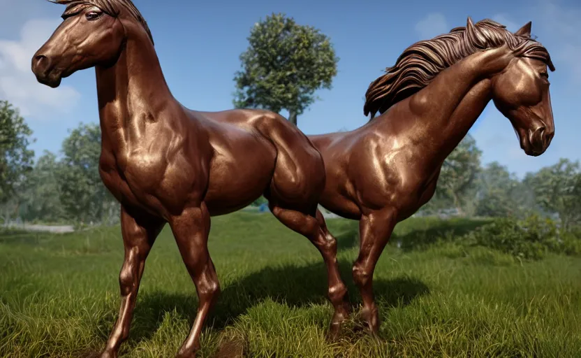 Image similar to Horse bronze statue, unreal engine, highly detailed