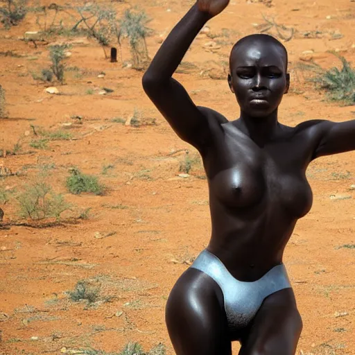 Image similar to beautiful African female cyborg with ultra realistic body sculpted by Richard Serra in Venus