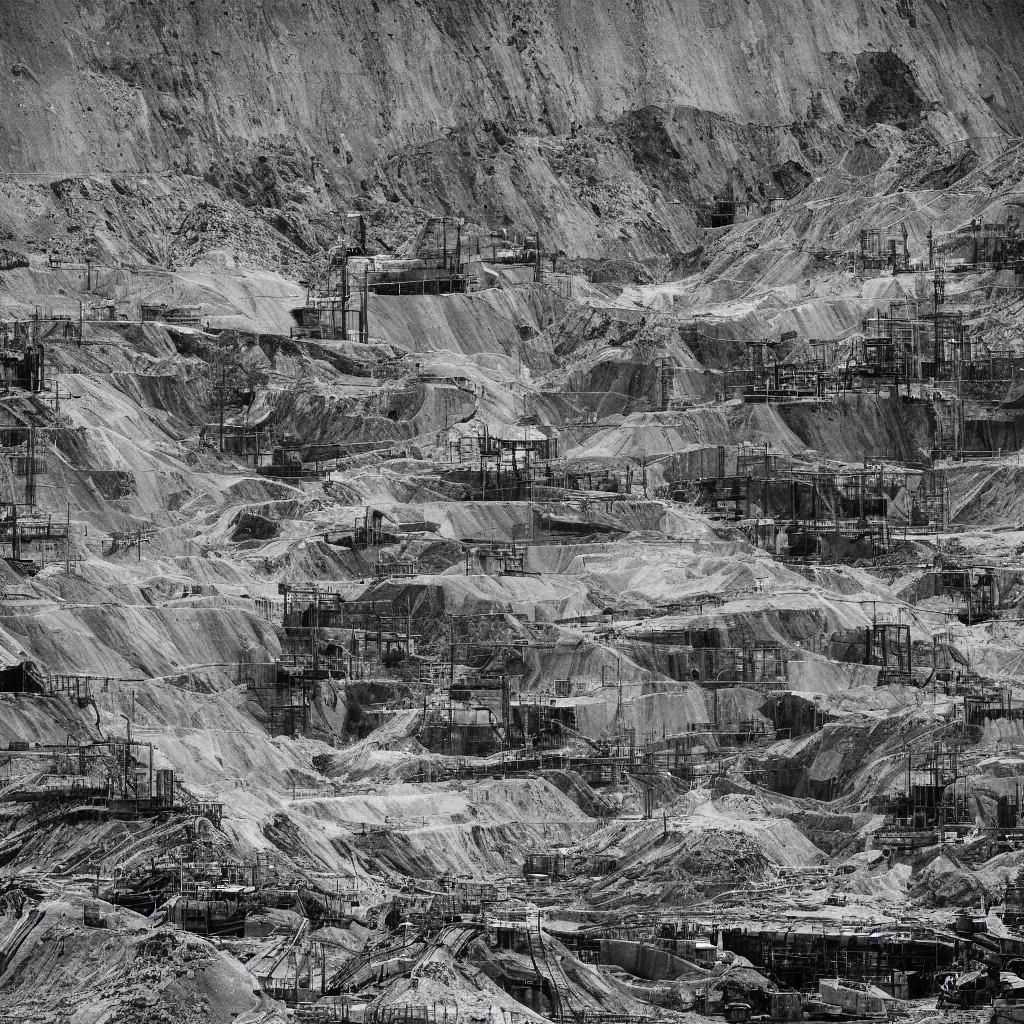 Prompt: dream of the mining tailing of chuquicamata by piranesi, composition, cinematic, rule, grid