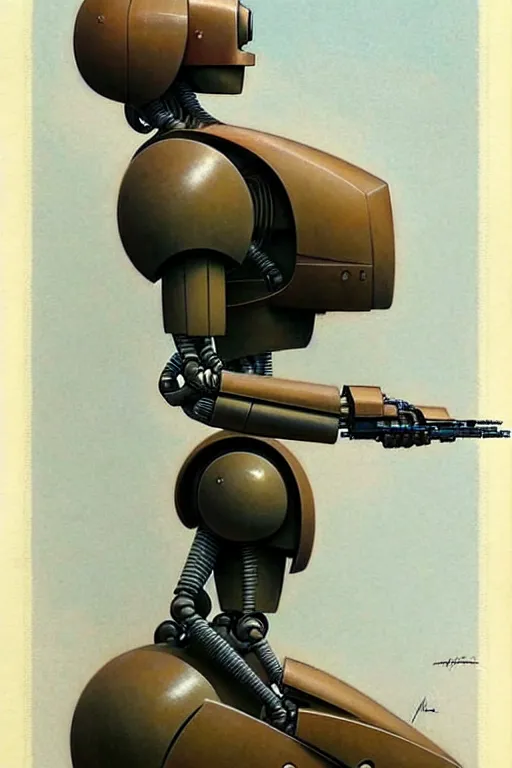 Image similar to (((((1950s Ralph Angus McQuarrie robot designs . muted colors.))))) by Jean-Baptiste Monge !!!!!!!!!!!!!!!!!!!!!!!!!!!