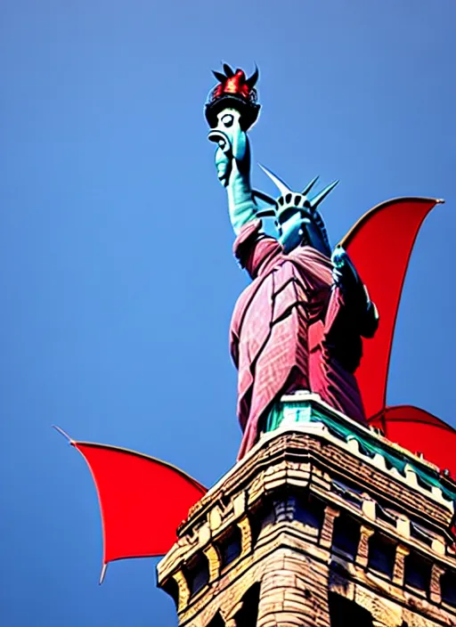 Image similar to red dragon under statue of liberty