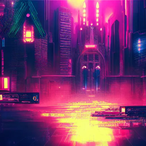 Image similar to chatedral in heaven,cyberpunk,retrowave art,trending on art station