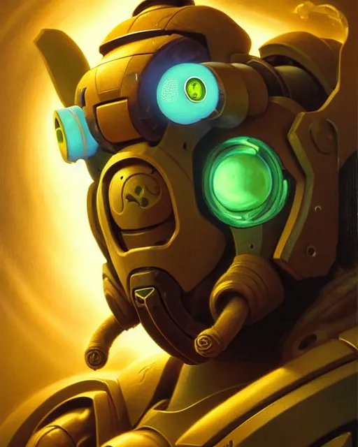 Prompt: orisa from overwatch, character portrait, portrait, close up, highly detailed, intricate detail, amazing detail, sharp focus, vintage fantasy art, vintage sci - fi art, radiant light, caustics, by boris vallejo