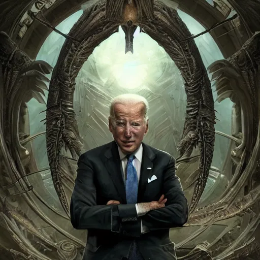 Prompt: president joe biden as reptiliod, conspiracy, ultra realistic, concept art, intricate details, eerie, highly detailed, photorealistic, octane render, 8 k, unreal engine. art by artgerm and greg rutkowski and alphonse mucha