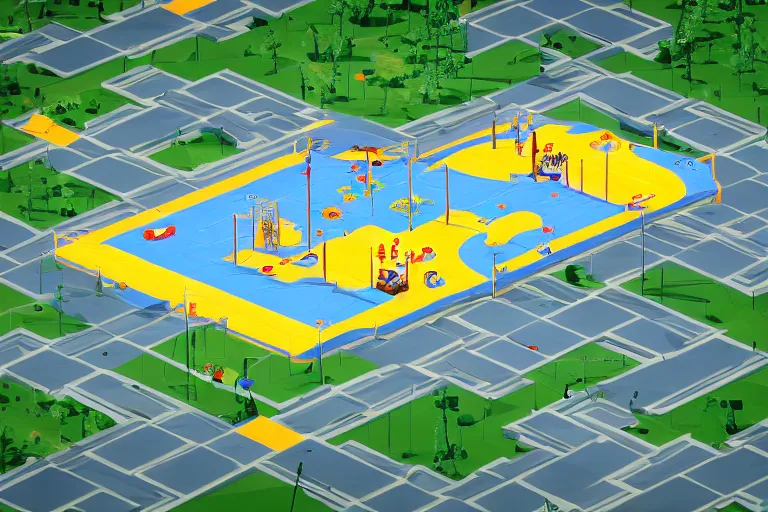 Image similar to isometric view of a high - tech sky arena inspired by modern skate parks and modern chinese playgrounds in the style of mario 3 d world, cinematographic shot, day