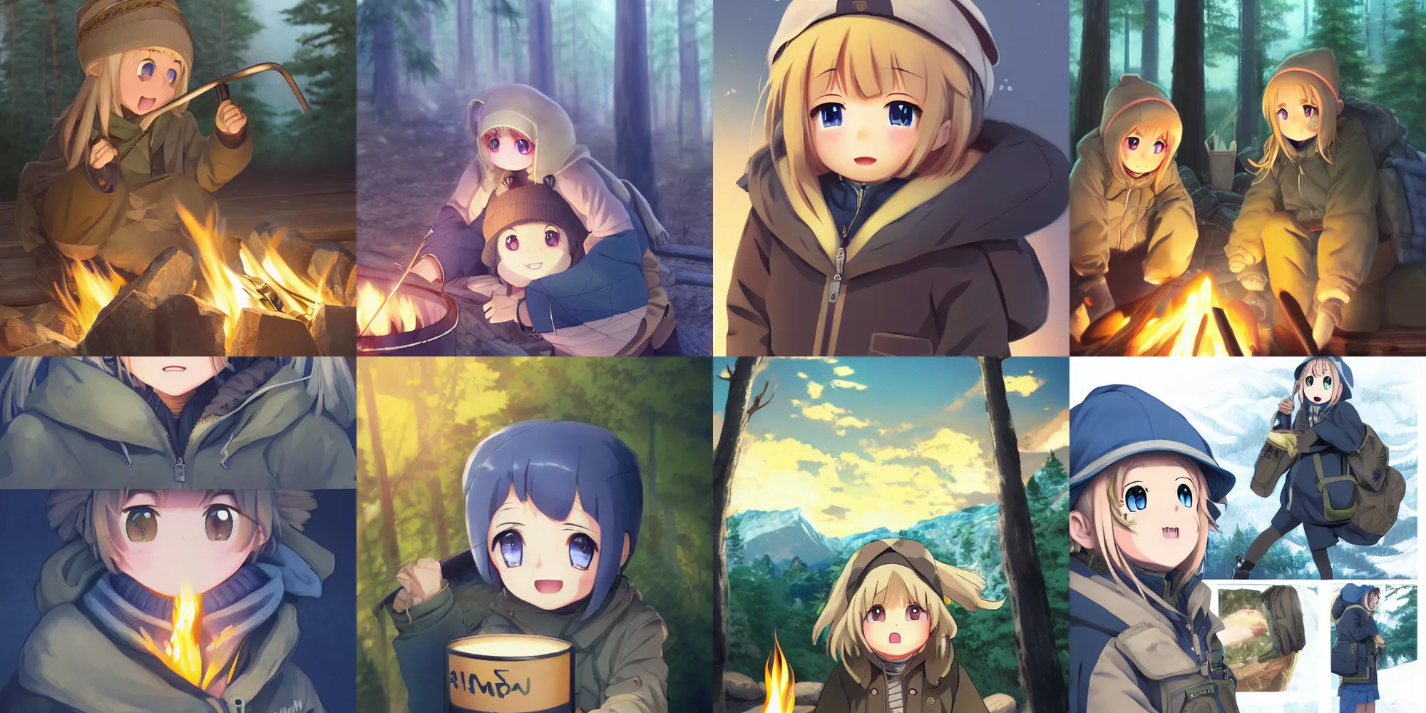 Lexica - Anime, girl, campfire, night, full moon, siting, face