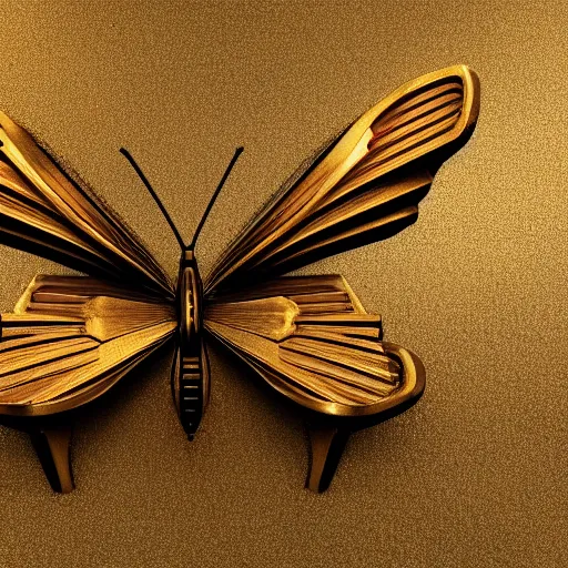 Prompt: a butterfly with wings made of metal and gold realistic steampunk cyberpunk 8k 3D render