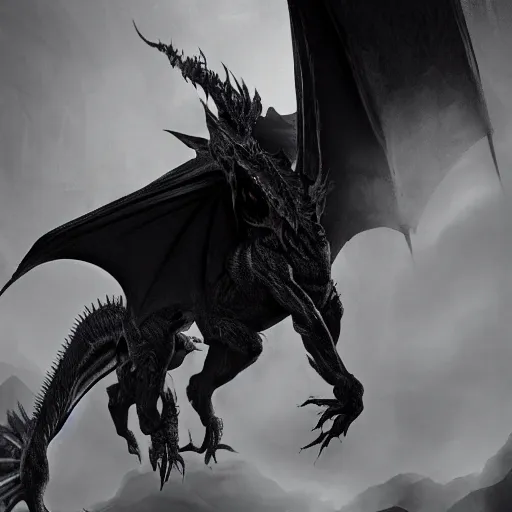 Image similar to a highly detailed horrific shot of a ghostly western dragon that's fading into black fog and deep dark obscure shadow, wings are clouds of darkness, four legs, creating an ominous presence of fear, artstation, deviantart, dark lighting, unreal engine 5 render