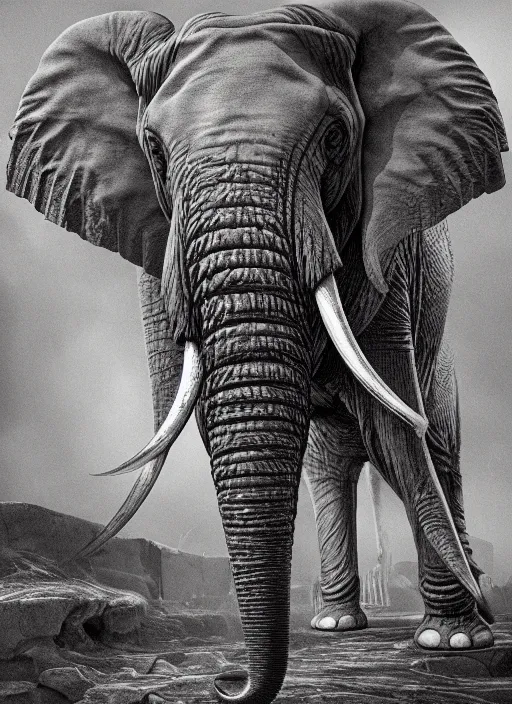 Image similar to portrait of an elephant with translucent skin, visible muscles and veins and arteries and bones and spines and nerves, beautiful detailed intricate insanely detailed octane render, 8k artistic photography, photorealistic, chiaroscuro, by David Cronenberg, Raphael, Caravaggio
