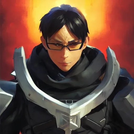 Image similar to greg manchess portrait painting of kirito as overwatch character, medium shot, asymmetrical, profile picture, organic painting, sunny day, matte painting, bold shapes, hard edges, street art, trending on artstation, by huang guangjian and gil elvgren and sachin teng