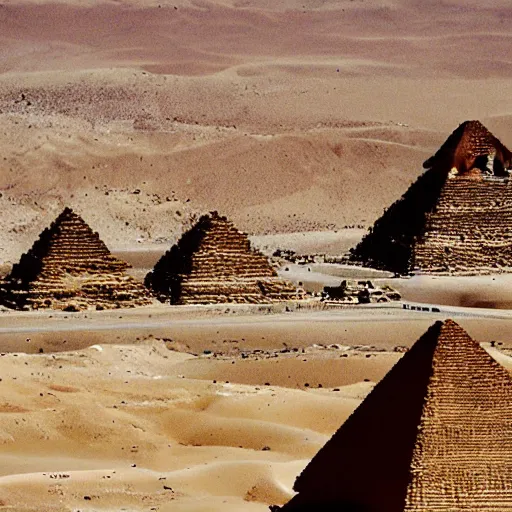 Prompt: the egyptian pyramids in the desert