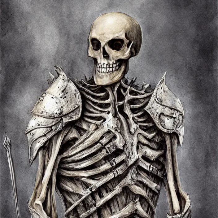 Prompt: portrait of an ancient skeletal warrior in armor, fantasy art,