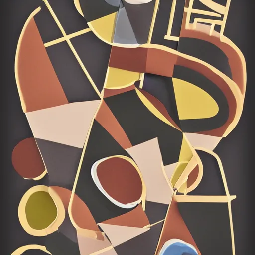 Image similar to paper cut out collage artwork, earth tone colors, block colors, abstract painting of a jazz band, trending on behance