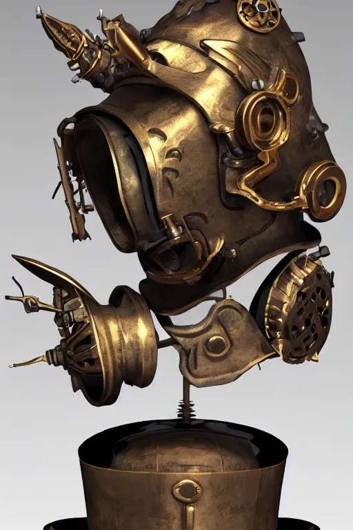 Image similar to steampunk mask minimalist fantasy art robot ninja helmet, global illumination ray tracing hdr fanart arstation by sung choi and eric pfeiffer and gabriel garza and casper konefal radiating a glowing aura