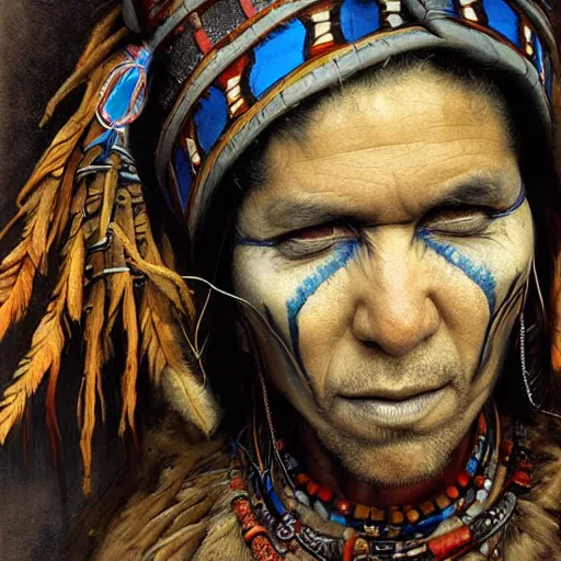 Prompt: painting of a shaman by luis tamani, highly detailed matte painting