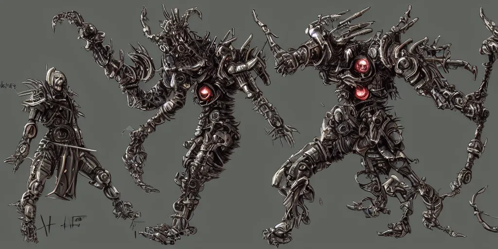 Image similar to cybernetically enhanced warlock casting chaos spells against demons, dark souls art style, trending on artstation