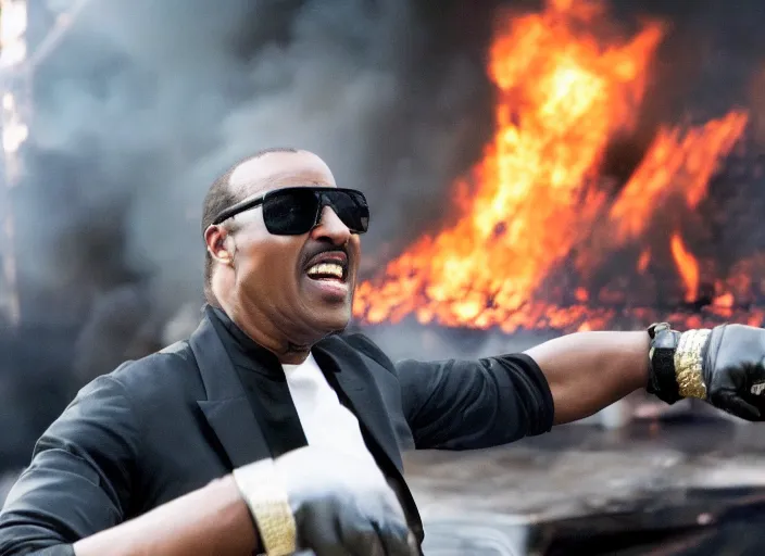 Image similar to film still of Stevie Wonder fighting a Fire in the new Backdraft movie, 8k