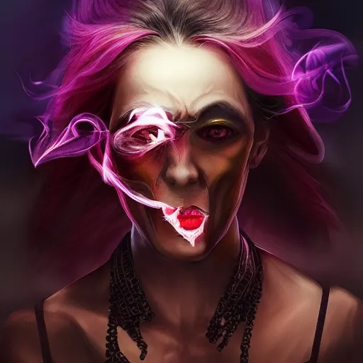 Prompt: Vampire made of colorful smoke, hazy, atmospheric, inspiring digital art, award winning, artstation,