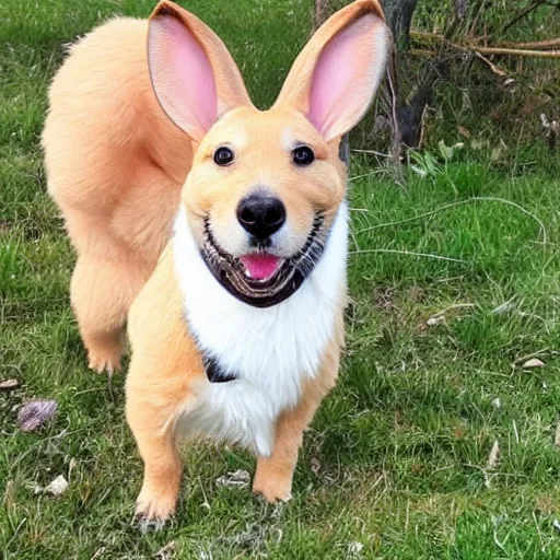 Prompt: a hybrid of a dog and a rabbit