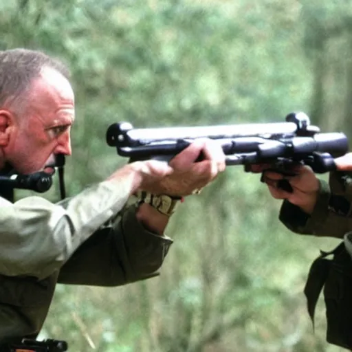 Prompt: Film still of Mike Ehrmantraut aiming with a !!!sniper rifle!!!, 4k, !!highly detailed!!
