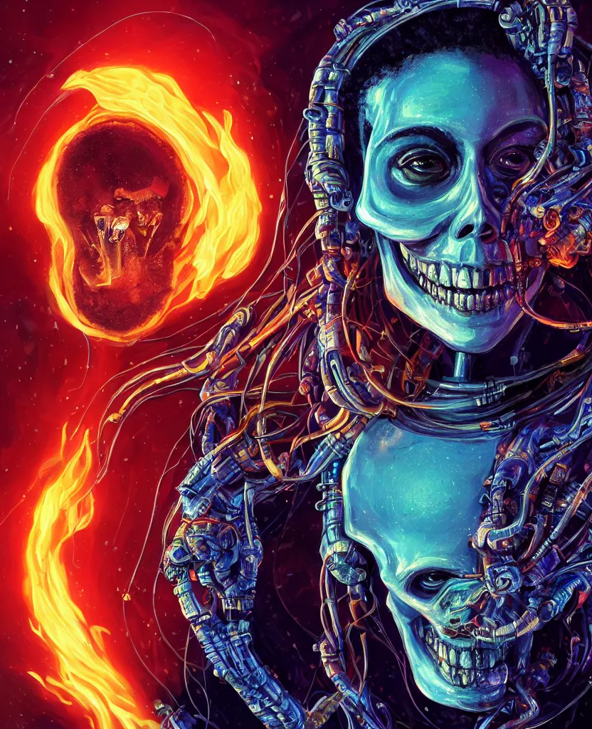 Prompt: close-up macro portrait of the face of a beautiful princess rotten skull in a spaceman suit bob marley, epic angle and pose, symmetrical artwork, 3d with depth of field, blurred background, cybernetic jellyfish female face skull phoenix bird, translucent, nautilus, energy flows of water and fire. a highly detailed epic cinematic concept art CG render. made in Maya, Blender and Photoshop, octane render, excellent composition, cinematic dystopian brutalist atmosphere, dynamic dramatic cinematic lighting, aesthetic, very inspirational, arthouse. y Greg Rutkowski, Ilya Kuvshinov, WLOP, Stanley Artgerm Lau, Ruan Jia and Fenghua Zhong