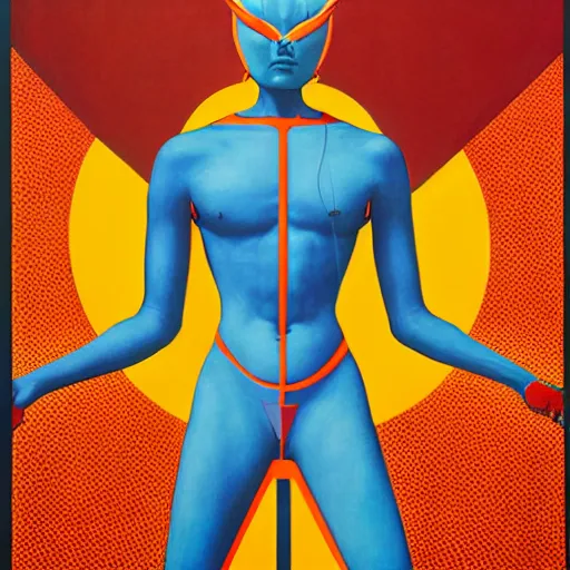 Image similar to vitruvian ultraman by james jean and shusei nagaoka, magritte painting