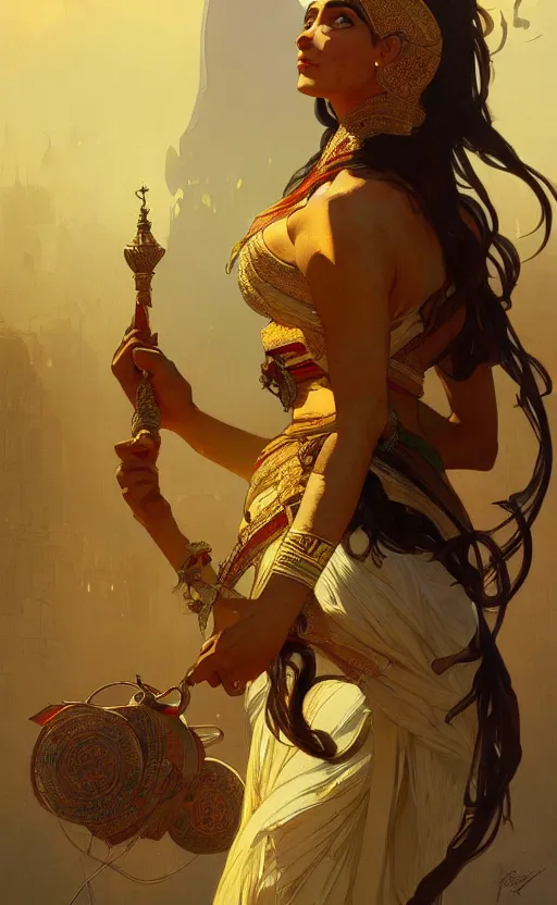 Image similar to a personification of the country egypt, highly detailed, digital painting, artstation, concept art, sharp focus, illustration, art by greg rutkowski and alphonse mucha