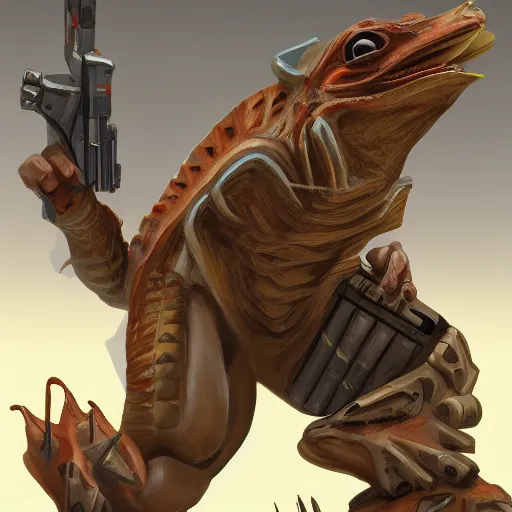 Image similar to gungan with lots of guns and gains, concept art, artstation trending