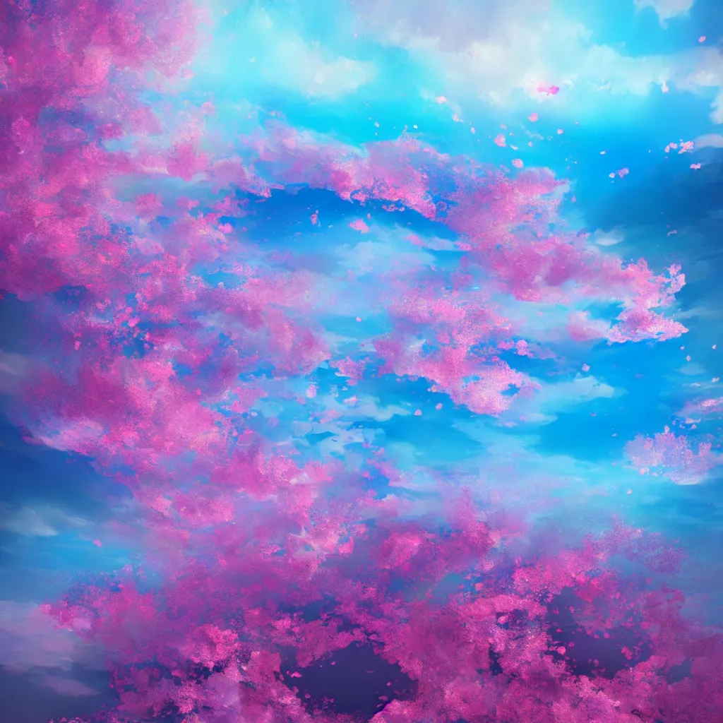 Prompt: blue and pink clouds under the sea, cherry blossom petals, matte bright highly detailed, epic, 3D render, digital art, artstation, 8K artistic photography, photo-realistic, by Hiroya Oku, Jenny Seville, Francis Bacon, WLOP