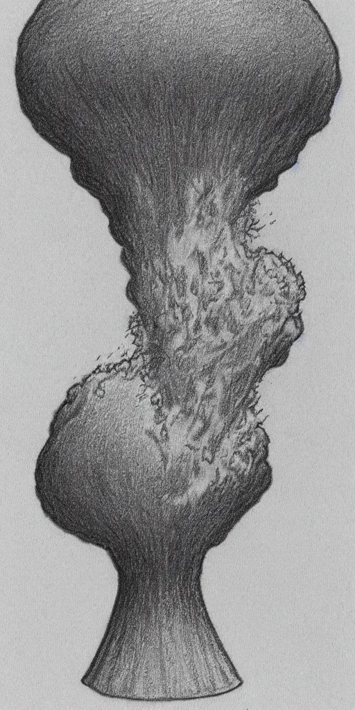 Image similar to vladimir putin wearing a nuclear mushroom cloud for a hat, cartoonish, ultra detailed pencil drawing