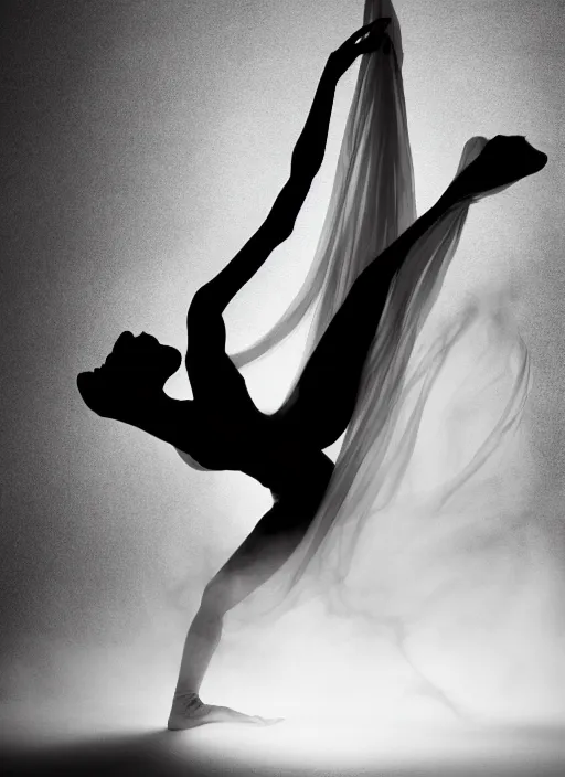 Image similar to a Photorealistic dramatic hyperrealistic render of a glamorous beautiful Female smoke dancer by Ken Brower and Deborah Ory of NYC Dance project,Lois Greenfield,Flowing cloth and smoke,Beautiful dynamic dramatic dark moody lighting,volumetric,shadows,cinematic atmosphere,Octane render,8K