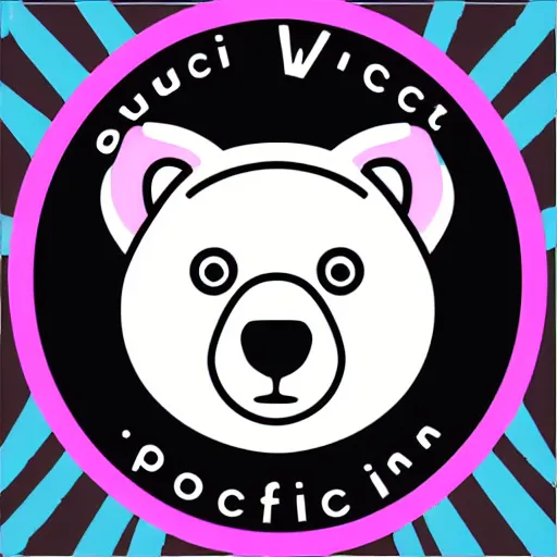 Image similar to a cute pink fluffy vector podcast logo of a streaming bear, golden ratio, iconic, award winning, line art, bold, playful