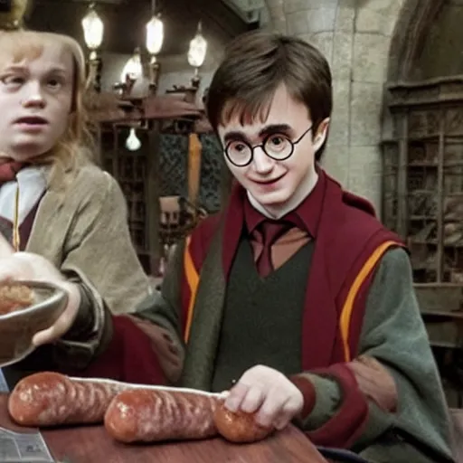 Prompt: harry potter and a big italian sausage