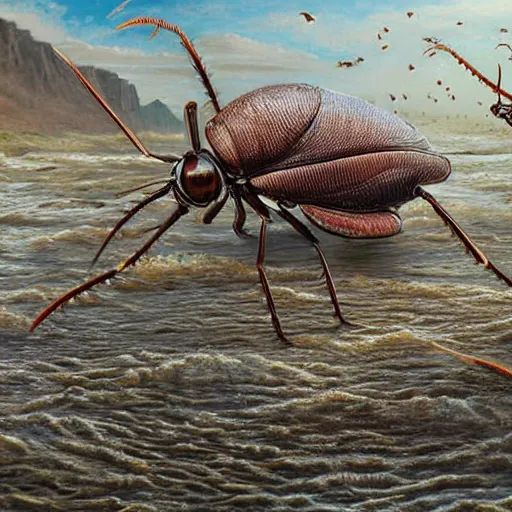 Prompt: realistic detailed painting, migration of thousand ockroach from alabama, the titled from this hyper realistic painting which are very detailed is untitled