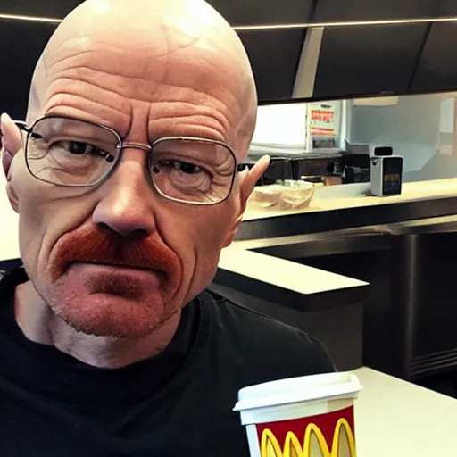 Image similar to Walter white working at a McDonalds