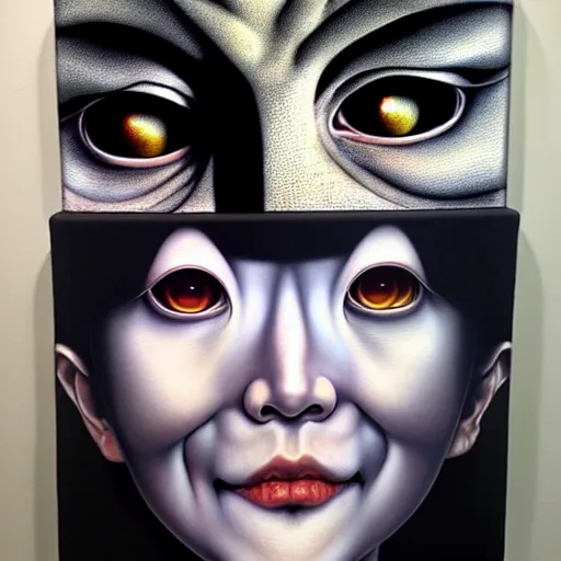 Image similar to mythos of ego. ethos of id. by junji ito, hyperrealistic photorealism acrylic on canvas