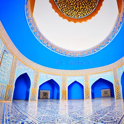 Image similar to Islamic castle with blue walls in Iraq, professional photo shoot,