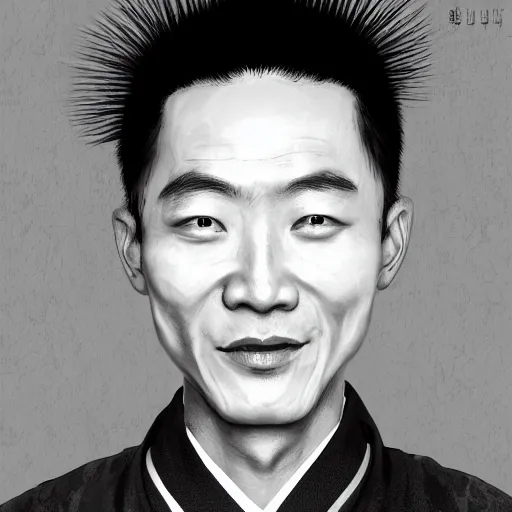 Image similar to portrait painting of a 3 0 - year - old chinese man, taoist priest, dressed in black and white taoist robe, like andy lau, immortal bone, affable ， wenjun lin, unreal engine 5 highly rendered, global illumination, radiant light, detailed and intricate environment