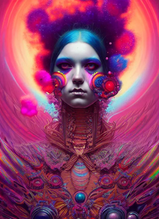 Prompt: hyper detailed ultra sharp hallucinogenic trance girl, warpaint aesthetic, synthwave, colorful, psychedelic, ornate, intricate, digital painting, concept art, smooth, sharp focus, illustration, art by tom bagshaw and greg rutkowski and hannah yata, trending on artstation 8 k