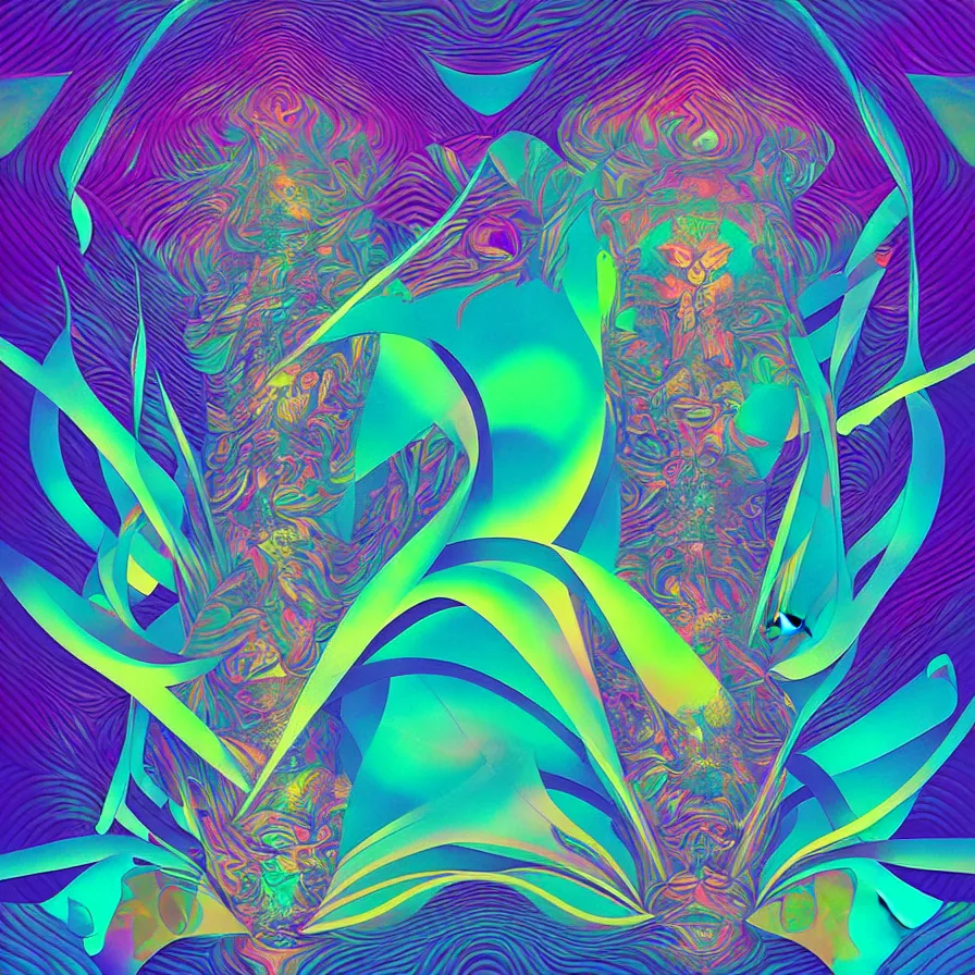 Image similar to album cover design tropical iridescent dmt trip, by Jonathan Zawada, Pi-Slices and Android Jones, digital art