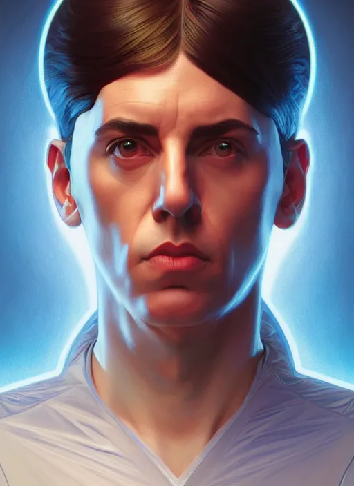 Image similar to symmetry!! portrait of jerry from seinfeld beyond, sci - fi, tech wear, global illumination!! intricate, elegant, highly detailed, digital painting, artstation, concept art, smooth, sharp focus, illustration, art by artgerm and greg rutkowski and alphonse mucha