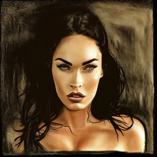 Prompt: “Megan Fox Coal paintings, ultra detailed portrait, 4k resolution”