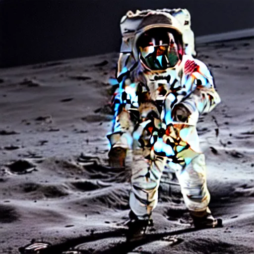 Image similar to spacesuit walking on the moon with nobody inside it