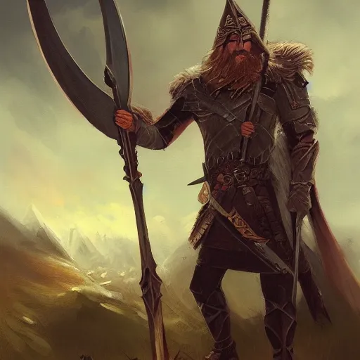 Prompt: Gungnir, the spear of Odin, painting by Diego Gisbert Llorens